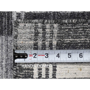 1'10"x2'10" Charcoal Gray, Modern Plaid Design, Hand Loomed, 100% Wool, Mat Oriental Rug FWR482232