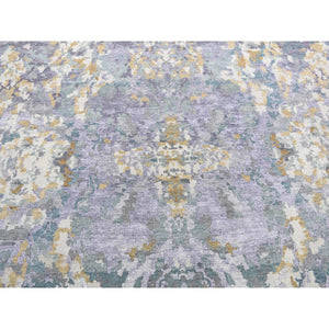 8'10"x11'7" Light Purple with Touches of Gold Color, Modern Transitional Design, Wool and Silk, Hand Knotted Oriental Rug FWR482664