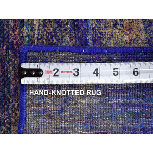 8'9"x12' Purple with Gold, Modern Design, Sari Silk, Hand Knotted, Oriental Rug FWR482676