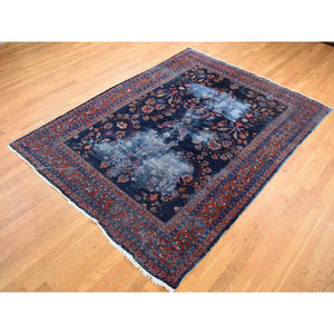 7'x9'6" Midnight Blue, Antique Persian Mahal With Extensive Wear, Distressed Pure Wool Hand Knotted, Oriental Rug FWR483186