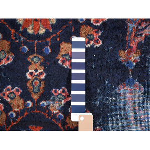7'x9'6" Midnight Blue, Antique Persian Mahal With Extensive Wear, Distressed Pure Wool Hand Knotted, Oriental Rug FWR483186
