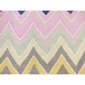 8'x10' Colorful, Afghan Kilim with Chevron Design, Flat Weave Vegetable Dyes, Soft Wool Hand Woven, Reversible Oriental Rug FWR483288