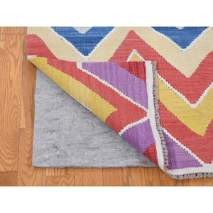 8'x10' Colorful, Afghan Kilim with Chevron Design, Flat Weave Vegetable Dyes, Soft Wool Hand Woven, Reversible Oriental Rug FWR483288