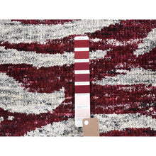 Load image into Gallery viewer, 2&#39;x3&#39; Ivory and Burgundy Red, Modern with Tree Bark Design, Hand Knotted Sari Silk, Mat Oriental Rug FWR483684