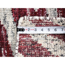 Load image into Gallery viewer, 2&#39;x3&#39; Ivory and Burgundy Red, Modern with Tree Bark Design, Hand Knotted Sari Silk, Mat Oriental Rug FWR483684