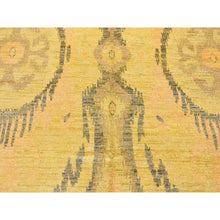 Load image into Gallery viewer, 6&#39;2&quot;x9&#39;2&quot; Overdyed Yellow Cast, Uzbek Ikat Design, Pure Wool Hand Knotted, Oriental Rug FWR483930