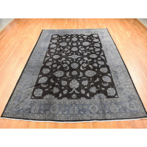 9'x12' Black Overdyed Afghan Peshawar with All Over Design, Hand Knotted Pure Wool, Oriental Rug FWR483960