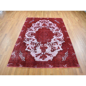 7'x9'8" Ivory, Overdyed Vintage Persian Tabriz Barjasta Design, Pure Wool Hand Knotted, Oriental Rug FWR484164