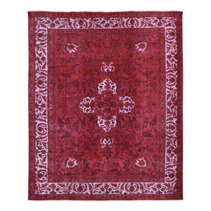 8'7"x10'8" Red Overdyed, Pure Wool Persian Tabriz, Hi-low Hand Knotted, Oriental Rug FWR484170