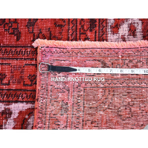 8'7"x10'8" Red Overdyed, Pure Wool Persian Tabriz, Hi-low Hand Knotted, Oriental Rug FWR484170