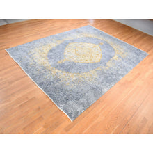 Load image into Gallery viewer, 9&#39;x12&#39; Gray and Gold, Persian Large Medallion Design, Wool and Pure Silk Hand Knotted, Oriental Rug FWR484368