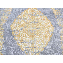 Load image into Gallery viewer, 9&#39;x12&#39; Gray and Gold, Persian Large Medallion Design, Wool and Pure Silk Hand Knotted, Oriental Rug FWR484368