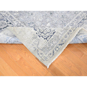 9'x12' Ash Gray, Broken Kashan Design Wool with Pure Silk Hand Knotted, Oriental Rug FWR484392