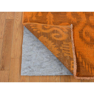 9'1"x12'3" Hand Knotted Pure Wool, Orange Cast Overdyed Ikat Oriental Rug FWR484410