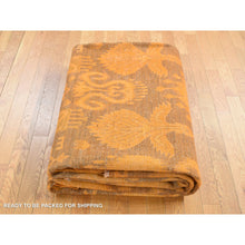 Load image into Gallery viewer, 9&#39;1&quot;x12&#39;3&quot; Hand Knotted Pure Wool, Orange Cast Overdyed Ikat Oriental Rug FWR484410