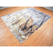 Load image into Gallery viewer, 10&#39;x14&#39; Sea Blue with Mix of Brown, Fossil Design, Wool and Silk, Hand Knotted Oriental Rug FWR484422
