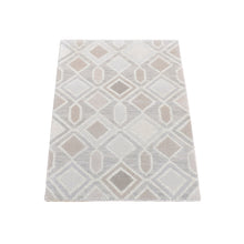 Load image into Gallery viewer, 2&#39;1&quot;x2&#39;10&quot; Beige, Nepali Weave, Diamond Shaped with Geometric Pattern, Vegetable Dyes, Natural Wool Hand Knotted, Mat Oriental Rug FWR484494