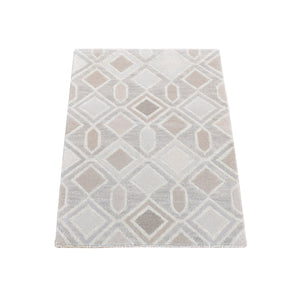 2'1"x2'10" Beige, Nepali Weave, Diamond Shaped with Geometric Pattern, Vegetable Dyes, Natural Wool Hand Knotted, Mat Oriental Rug FWR484494