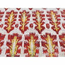 Load image into Gallery viewer, 9&#39;x12&#39;1&quot; Ivory, Thick, Man Made Silk, Geometric Repetitive Colorful Tribal Motif, On Clearance, Modern Ikat Design, Hand Knotted, Oriental Rug FWR484920