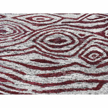 Load image into Gallery viewer, 8&#39;10&quot;x11&#39;9&quot; Vermilion Red, Thick, Man Made Silk, Modern Repetitive Colorful Tree Bark Motif with Abrash, Cropped Pile, Hand Knotted, Oriental Rug FWR484926