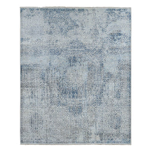 8'3"x10'2" Cloud Gray, Pure Silk, Broken and Erased 15th Century Mamluk Dynasty Design, Vintage, Hand Knotted, Oriental Rug FWR485010