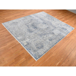 8'3"x10'2" Cloud Gray, Pure Silk, Broken and Erased 15th Century Mamluk Dynasty Design, Vintage, Hand Knotted, Oriental Rug FWR485010