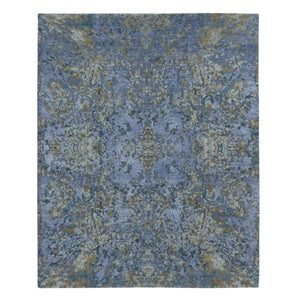 8'x9'10" Lavender Gray, Abstract Design, Soft and Luxurious, Wool and Silk, Hand Knotted, Oriental Rug FWR485016