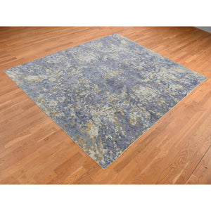 8'x9'10" Lavender Gray, Abstract Design, Soft and Luxurious, Wool and Silk, Hand Knotted, Oriental Rug FWR485016