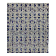 Load image into Gallery viewer, 8&#39;x10&#39; Purple, Repetitive Geometric Flower Design, Sari Silk with Textured Wool, Hand Knotted, Oriental Rug FWR485046