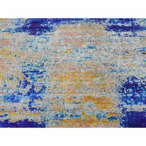 7'10"x10' Gold Color, Sari Silk with Textured Wool, Abstract Design, Hand Knotted, Oriental Rug FWR485088