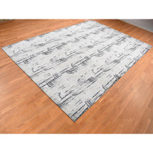 Load image into Gallery viewer, 10&#39;x14&#39;5&quot; Cloud Gray, The Cane Design, Pure Silk with Textured Wool, Hand Knotted, Oriental Rug FWR485112
