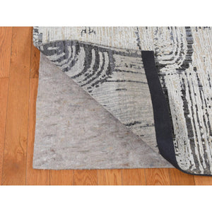 10'x14'5" Cloud Gray, The Cane Design, Pure Silk with Textured Wool, Hand Knotted, Oriental Rug FWR485112