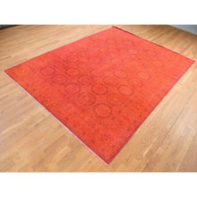 Load image into Gallery viewer, 9&#39;x12&#39;2&quot; Scarlet Red, Hand Knotted, Overdyed Repetitive Block and Rosette Afghan Beshir Design, Pure Wool, Oriental Rug FWR485406