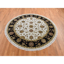 Load image into Gallery viewer, 8&#39;x8&#39; Ivory, Hand Knotted, Rajasthan Design, Half Wool and Half Silk, Thick and Plush, Round Oriental Rug FWR485556