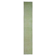 Load image into Gallery viewer, 2&#39;7&quot;x16&#39;1&quot; Green Overdyed, Peshawar Design, Hand Knotted, Pure Wool, XL Runner Oriental Rug FWR485598