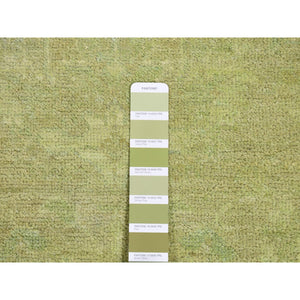 2'7"x16'1" Green Overdyed, Peshawar Design, Hand Knotted, Pure Wool, XL Runner Oriental Rug FWR485598