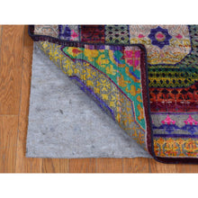 Load image into Gallery viewer, 3&#39;1&quot;x15&#39;5&quot; Ruby Red, Sari Silk with Textured Wool, Hand Knotted, Mamluk Design, XL Runner Oriental Rug FWR485676