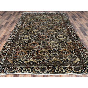 6'1"x9'8" Colorful, Hand Knotted Vintage Persian Bakhtiar with Repetitive Diamond Garden Design, Sheared Low Distressed Look Worn Wool, Oriental Rug FWR486114