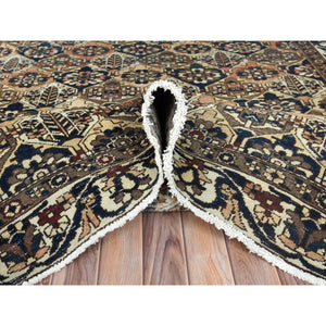 6'1"x9'8" Colorful, Hand Knotted Vintage Persian Bakhtiar with Repetitive Diamond Garden Design, Sheared Low Distressed Look Worn Wool, Oriental Rug FWR486114