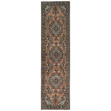 Load image into Gallery viewer, 3&#39;5&quot;x13&#39;7&quot; Peach Color, Vintage Persian Lilahan Cropped Thin, Distressed Look Worn Wool Hand Knotted, Wide Runner Oriental Rug FWR486888