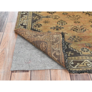 5'1"x8'0" Gold Color, Distressed Look Worn Wool Hand Knotted, Vintage Persian Shiraz Cropped Thin, Oriental Rug FWR486960