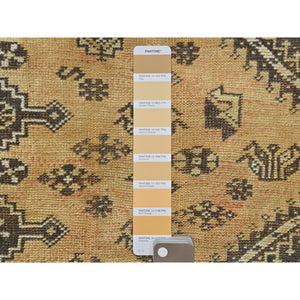 5'1"x8'0" Gold Color, Distressed Look Worn Wool Hand Knotted, Vintage Persian Shiraz Cropped Thin, Oriental Rug FWR486960