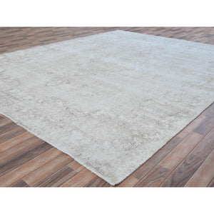 9'8"x12'5" Ivory Hand Knotted Worn Wool, Cropped Thin, Distressed Look Vintage Persian Kerman Oriental Rug FWR487566