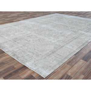8'x11' Beige Worn Wool Vintage Persian Tabriz Sheared Low, Hand Knotted, Distressed Look, Shabby Chic Oriental Rug FWR487716