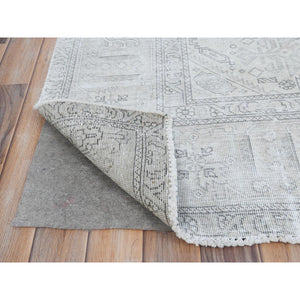 8'x11' Beige Worn Wool Vintage Persian Tabriz Sheared Low, Hand Knotted, Distressed Look, Shabby Chic Oriental Rug FWR487716