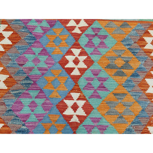 5'x6'3" Colorful, Afghan Kilim with Geometric Design, Hand Woven, Veggie Dyes, Flat Weave, Reversible, Vibrant Wool Oriental Rug FWR488352