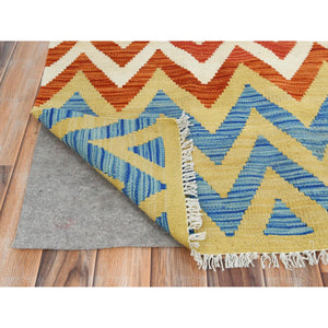 6'6"x9'3" Colorful, Afghan Kilim with Zig Zag Pattern Flat Weave, Veggie Dyes Organic Wool Hand Woven, Reversible Oriental Rug FWR489510