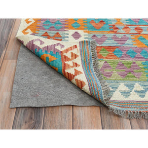 9'9"x13' Colorful, Veggie Dyes Organic Wool Hand Woven, Afghan Kilim with Geometric Design Flat Weave, Reversible Oriental Rug FWR489582