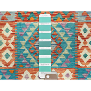 9'9"x13' Colorful, Veggie Dyes Organic Wool Hand Woven, Afghan Kilim with Geometric Design Flat Weave, Reversible Oriental Rug FWR489582