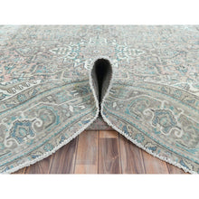 Load image into Gallery viewer, 9&#39;6&quot;x12&#39;8&quot; Ivory, Hand Knotted Vintage Persian Tabriz Sheared Low, Distressed Look Shabby Chic Worn Wool, Oriental Rug FWR490074